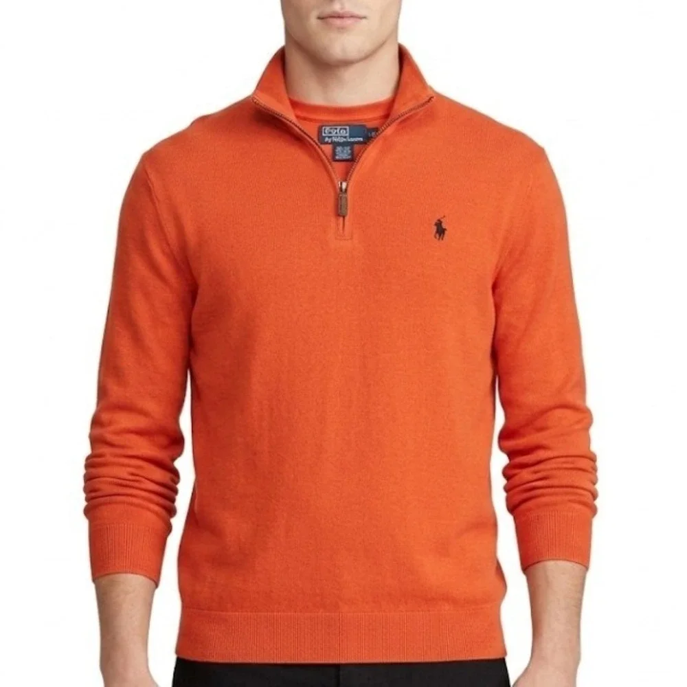 Polo Ralph Lauren Pullover Mens Large Orange Quarter Zip Cotton Pony Logo 6249